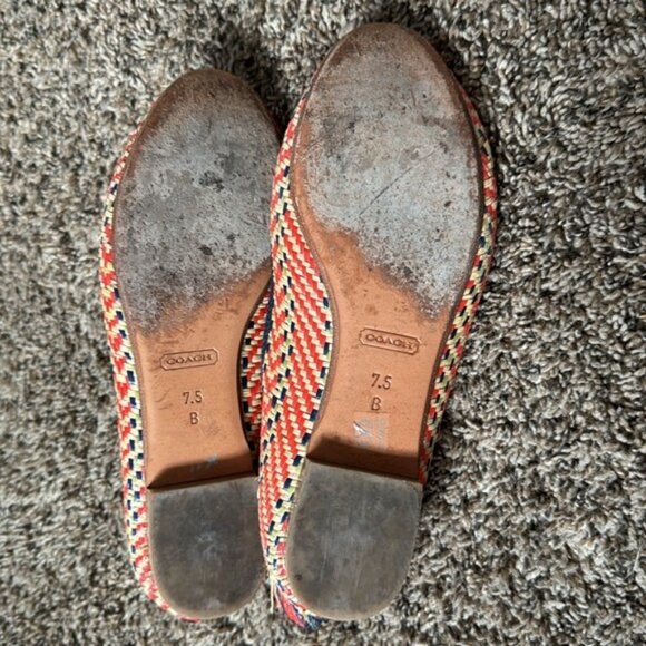 Coach Carton Straw/Raffia Flats Orange Navy Size 7.5 - Picture 3 of 5